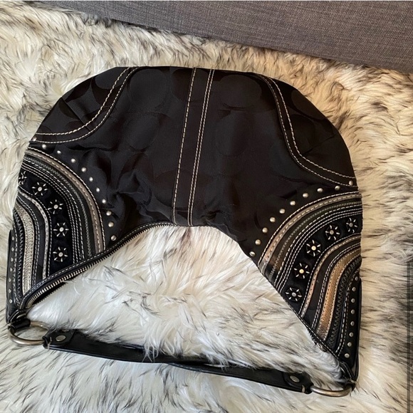 Coach signature suede leather canvas grommet black silver purse 2000s Y2K - Picture 5 of 16